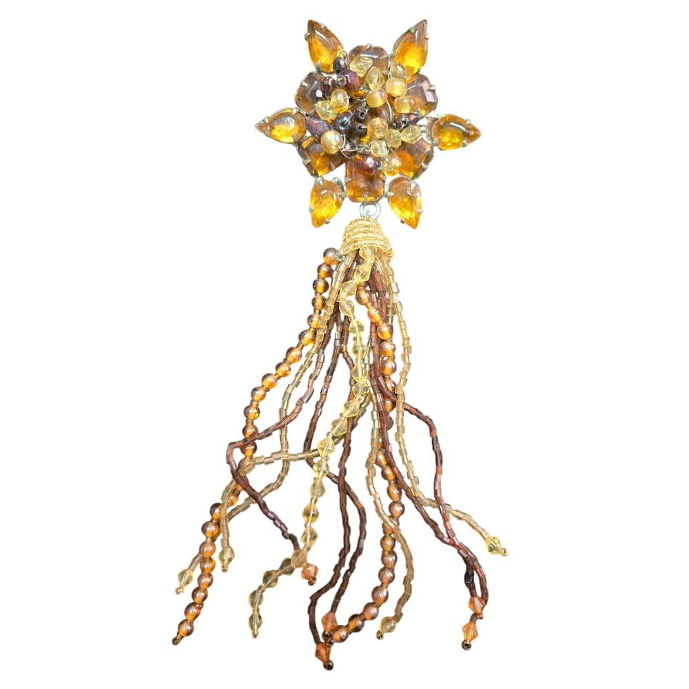Vintage Amber Tones Star Beaded Tassel Brooch